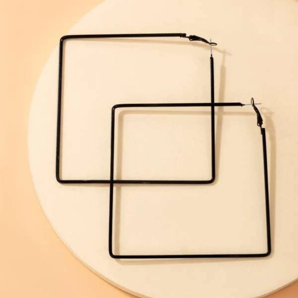 NEW Black Geometric‎ Square Hoop Statement Fashion Earrings Large